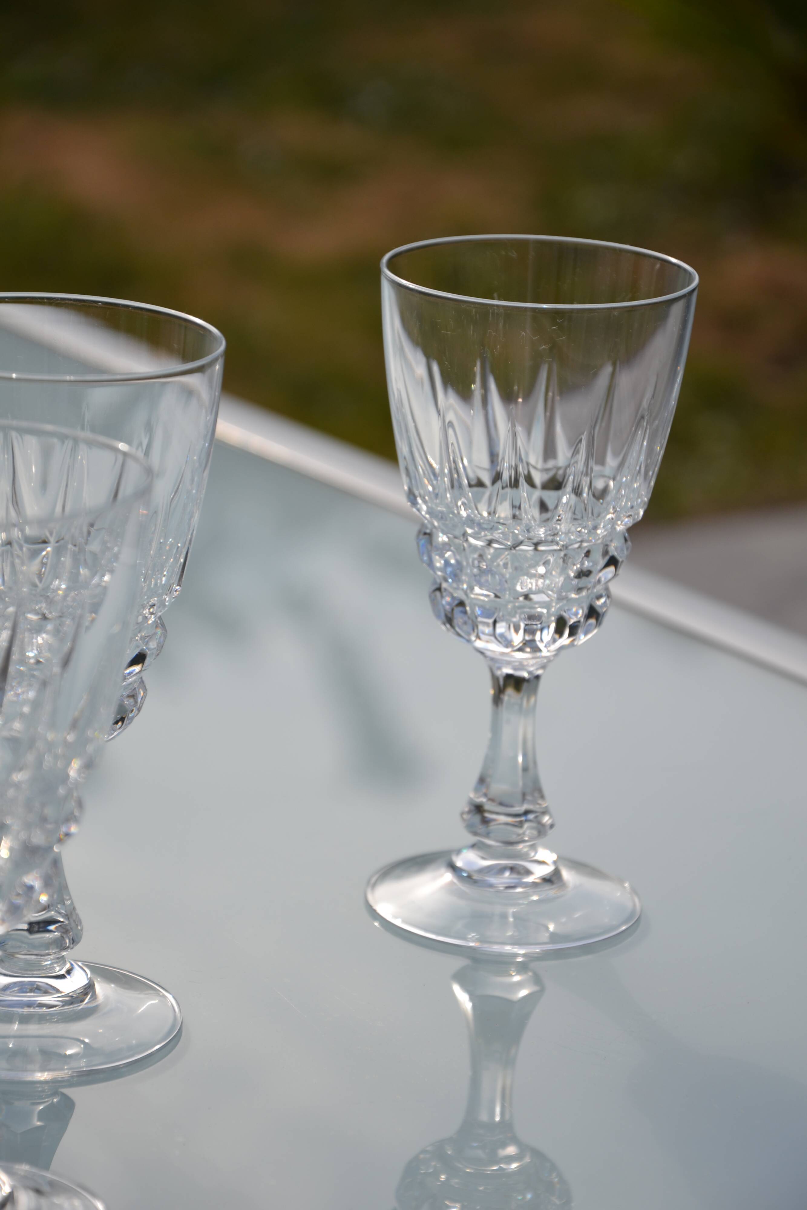 12 antique crystal stemmed glasses