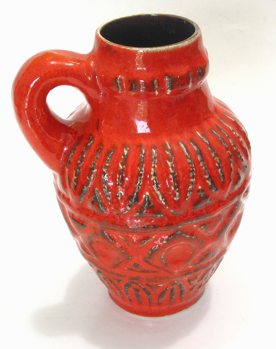 Superb pair of red vases by Bodo Mans for Bay 1960-1970's