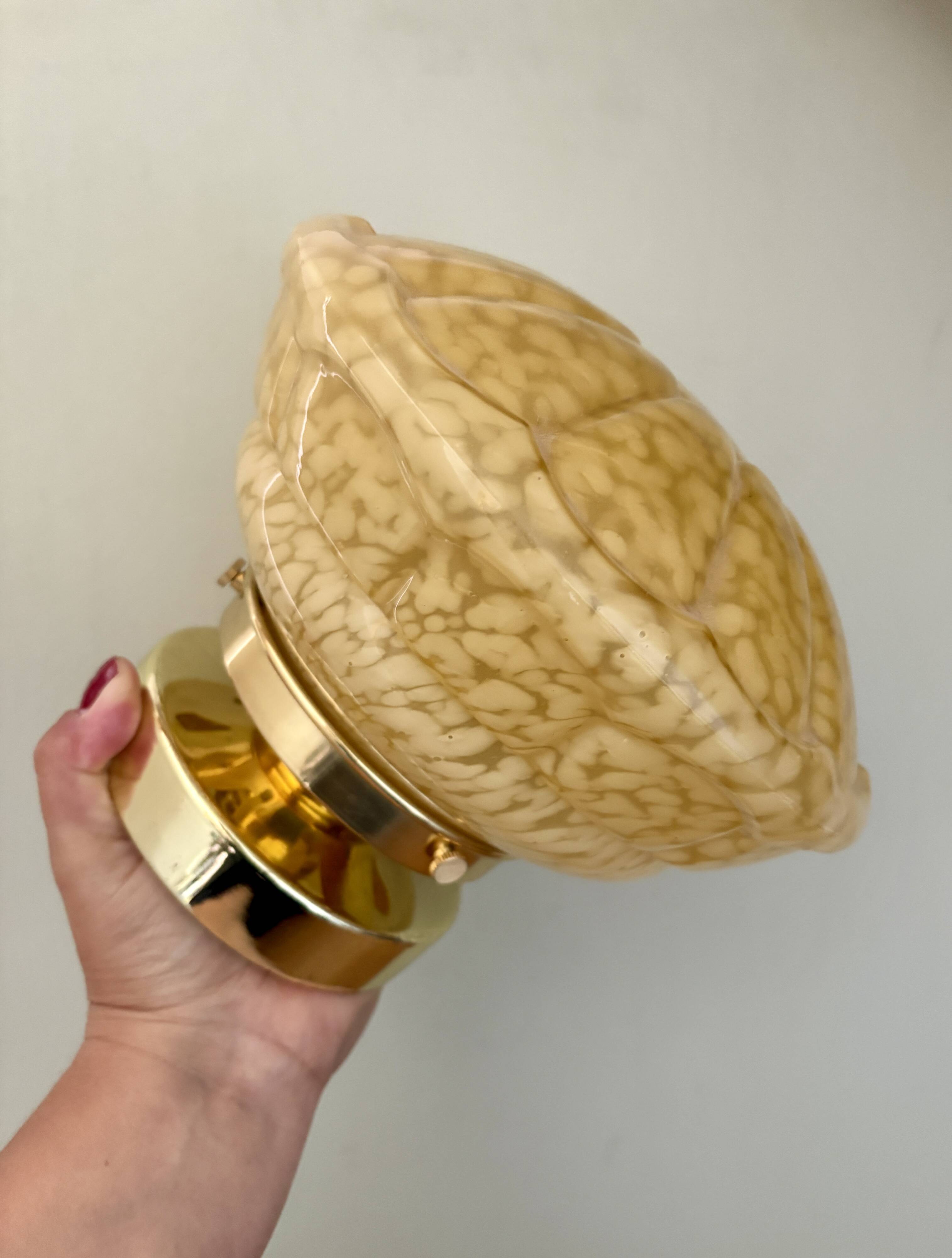 Vintage art deco globe wall or ceiling light in yellow Clichy glass