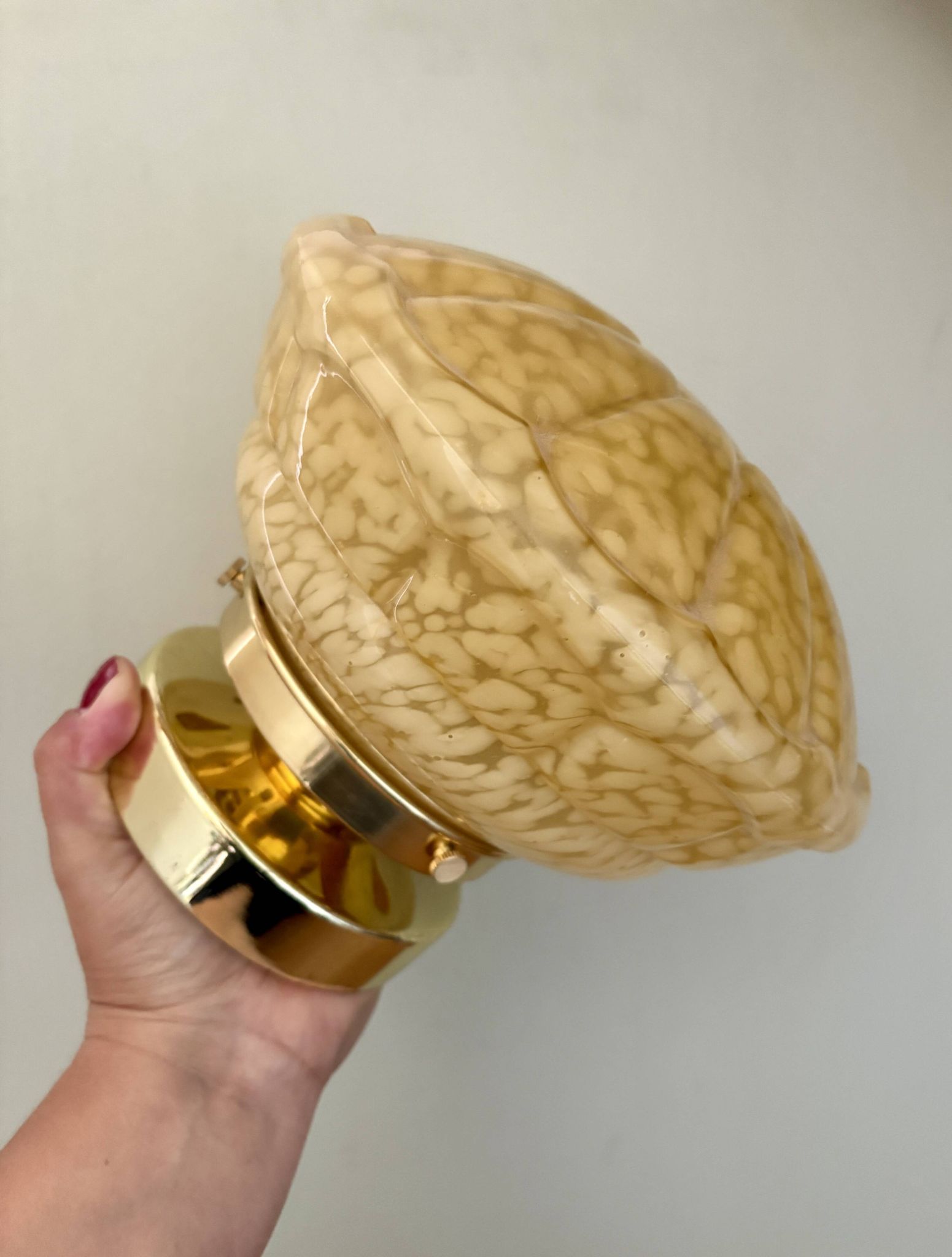 Vintage art deco globe wall or ceiling light in yellow Clichy glass