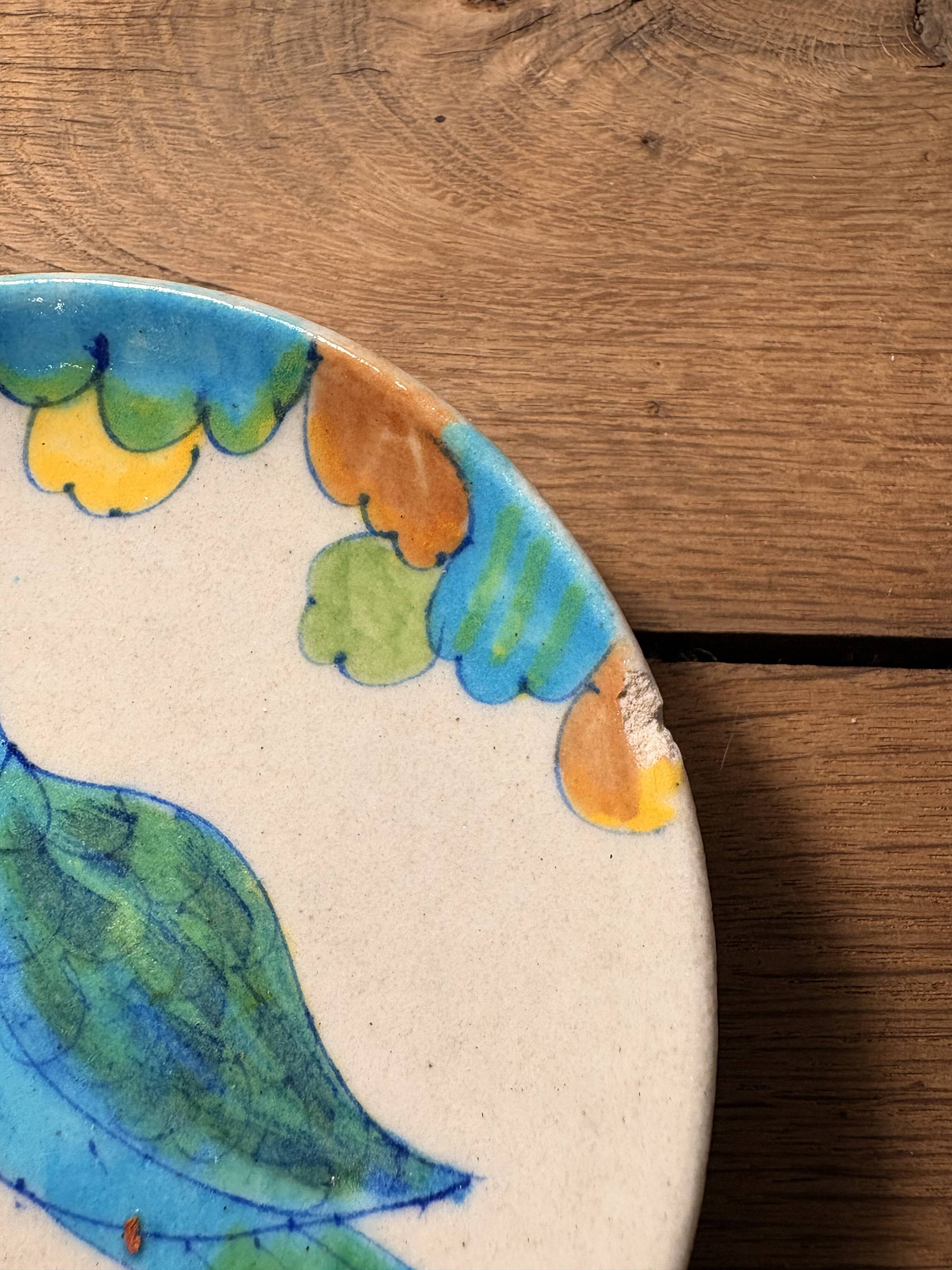 Handcrafted ceramic plate – bird design – signed