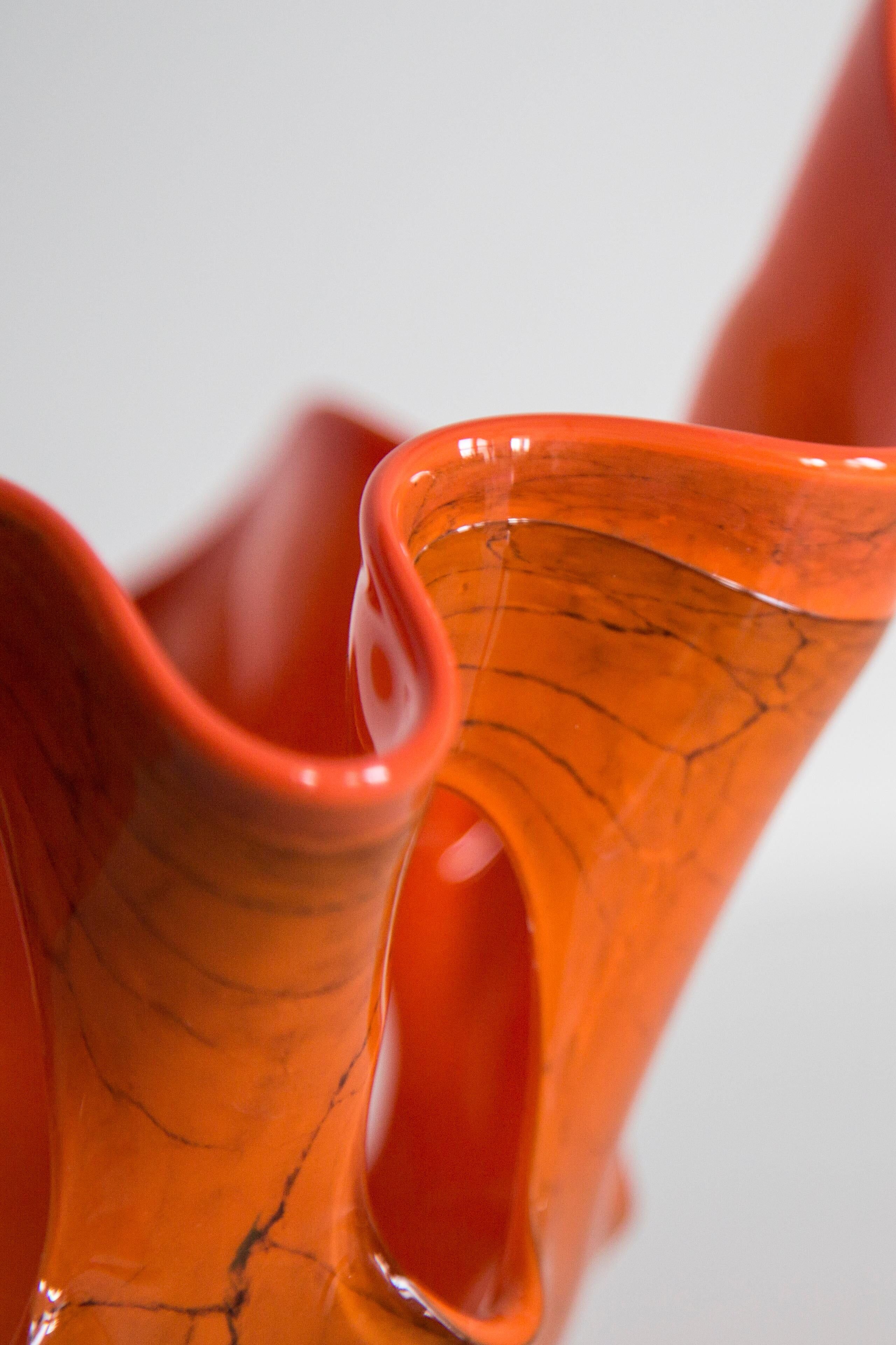 Vintage orange artistic vase from the mid-century, Europe, 1970s.