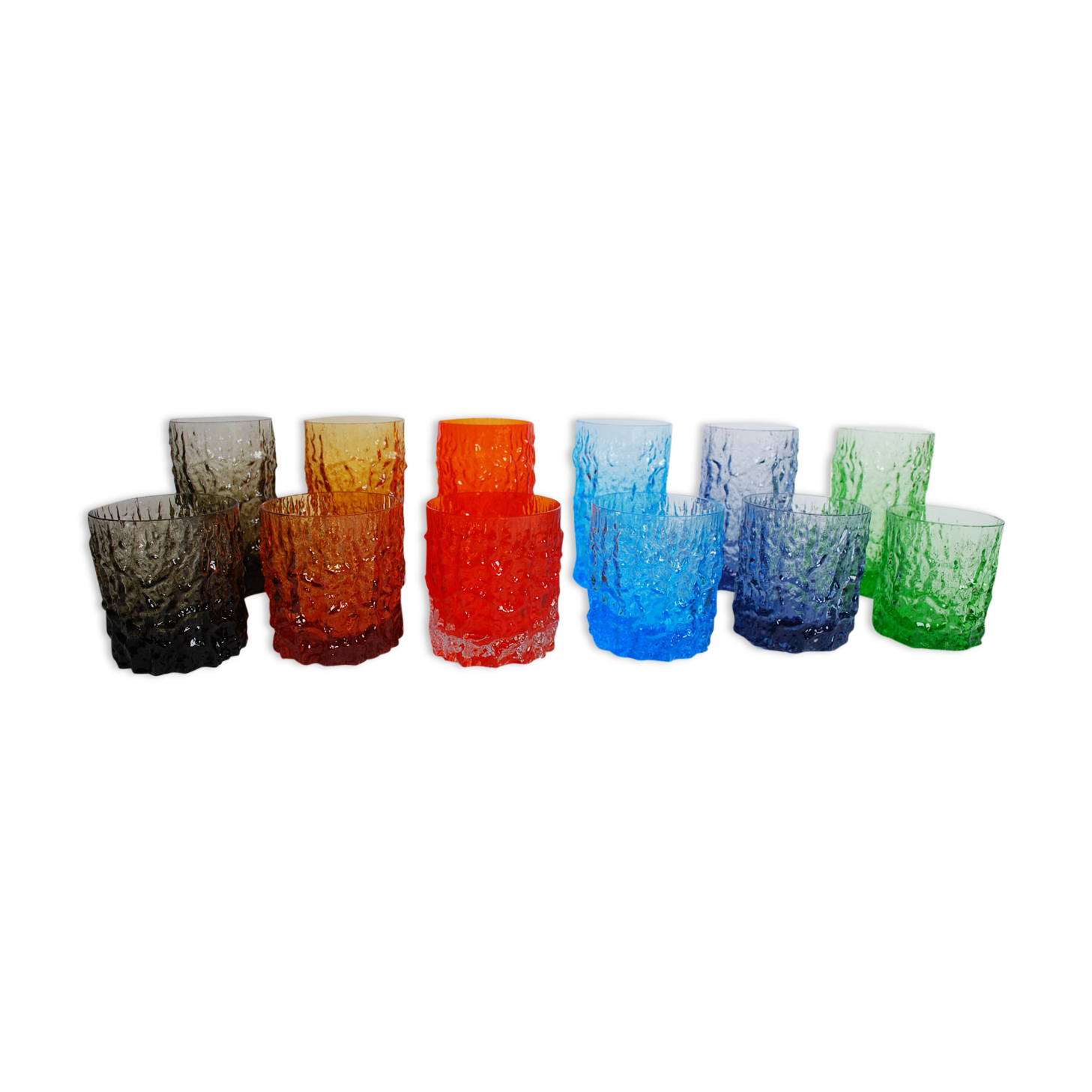 Set colored glass 'textured bark' by Geoffrey Baxter 60's