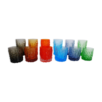 Set colored glass 'textured bark' by Geoffrey Baxter 60's