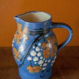 vintage ceramic pitcher, blue ceramic jug, carafe