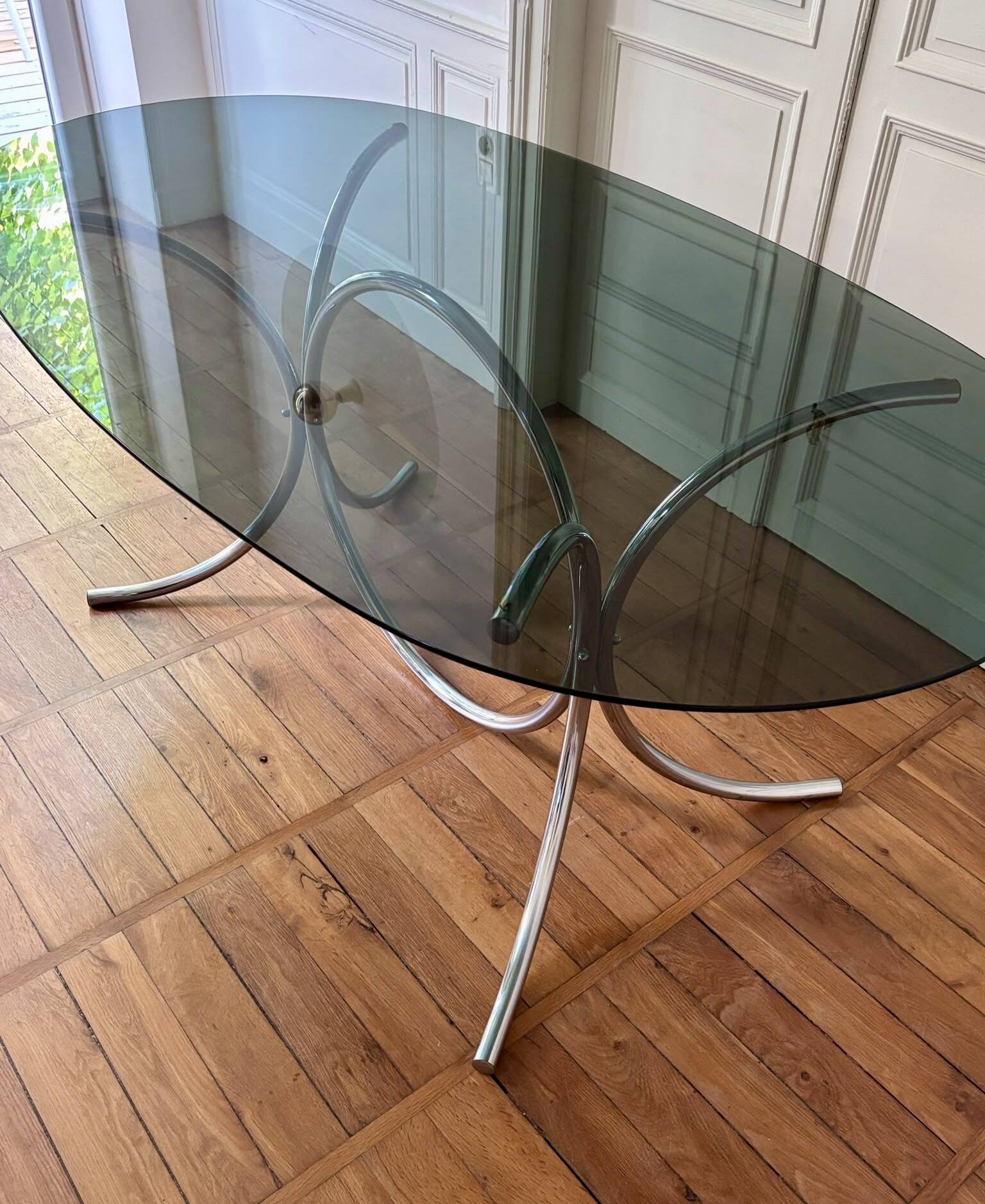 Table verre fumé /chrome vintage 70'