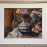 Still life with lamp, signed pastel