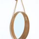 Round mid-century wall mirror / beech / sisal / Danish modern design / 1970s