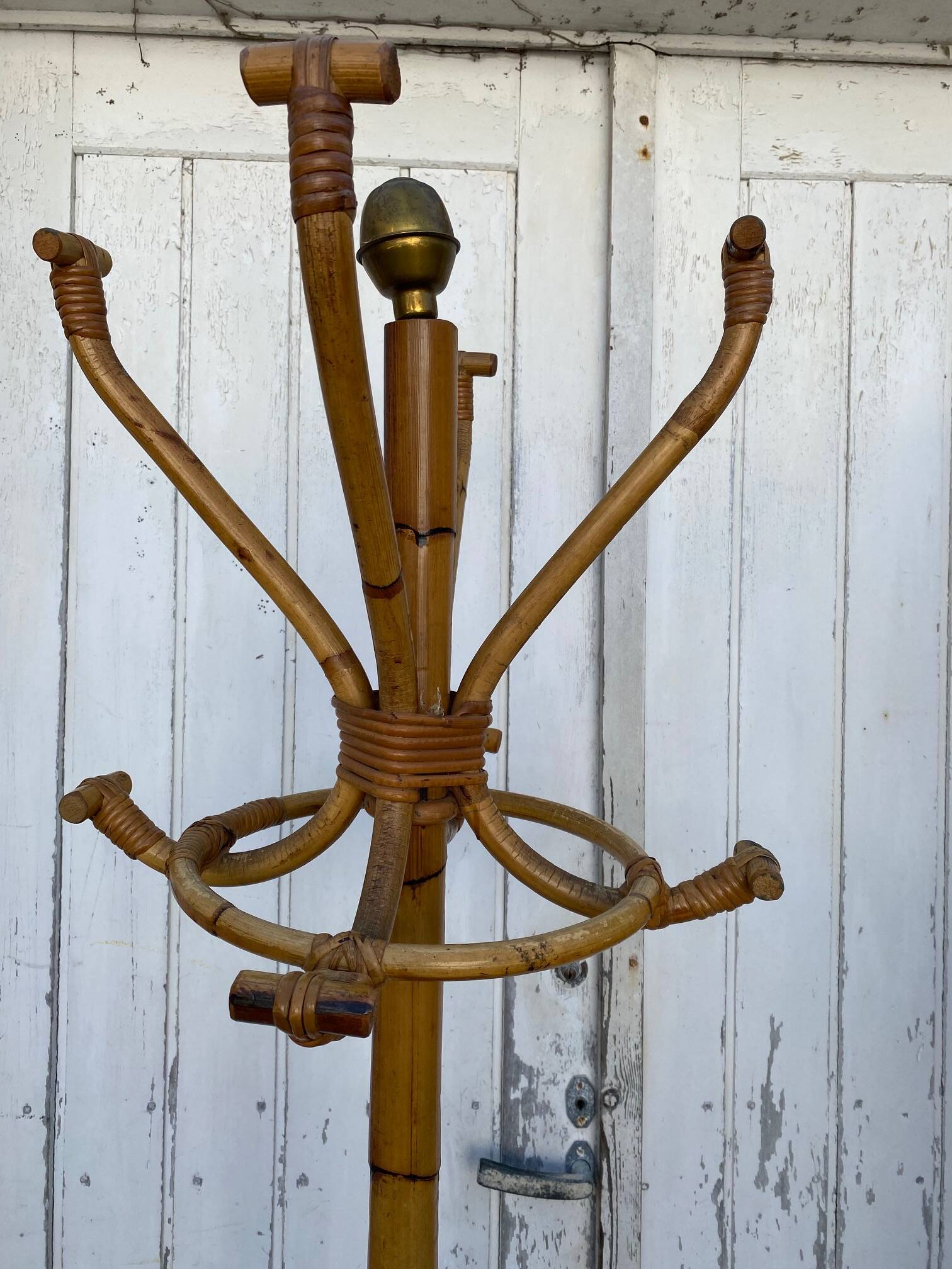 1960s rattan and wicker parrot coat rack entrance hallway