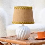 Porcelain bedside lamp with burlap shade