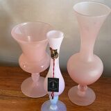 Trio de vases soliflore opaline et verre