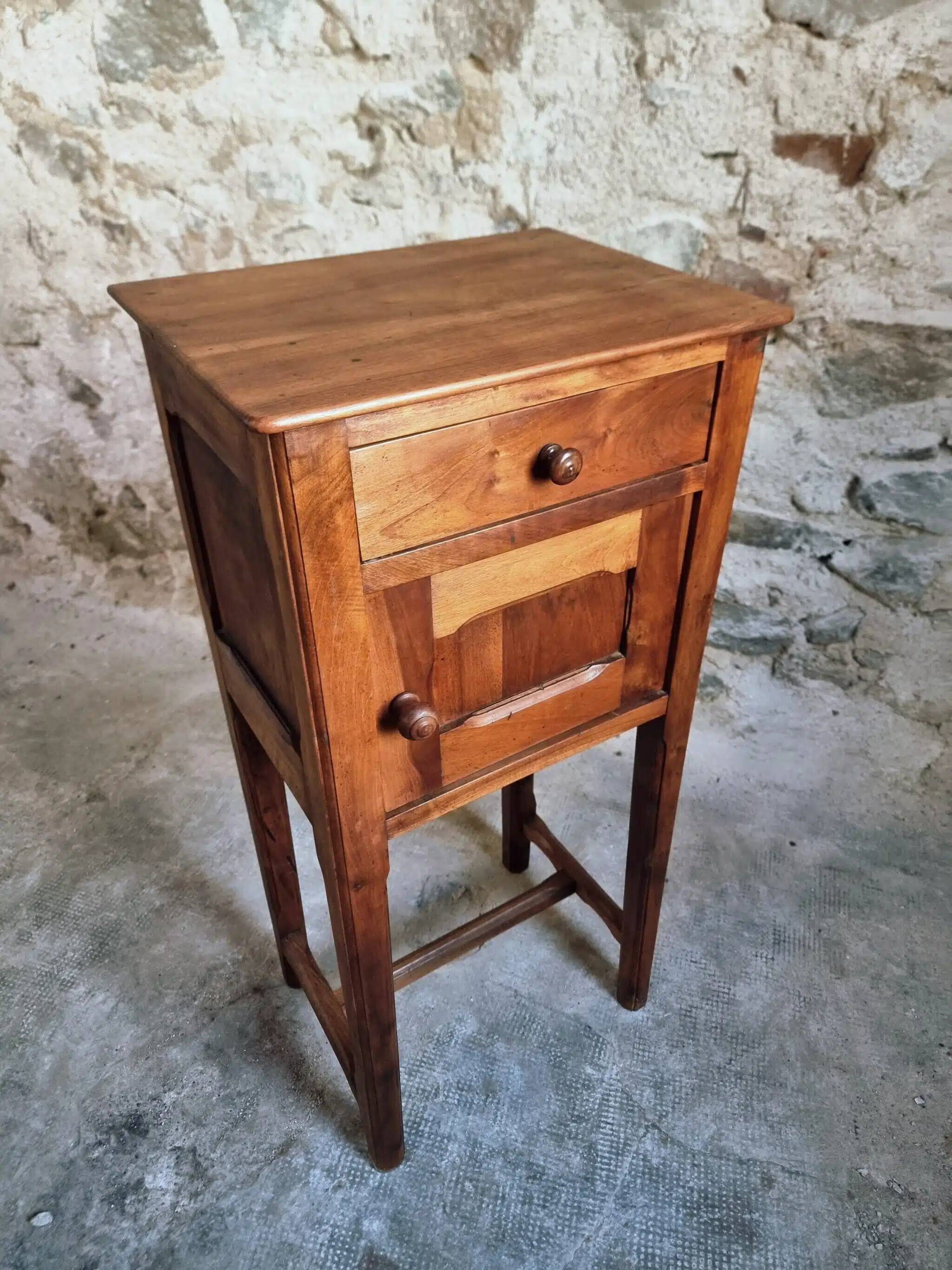 French antique walnut bedside table – 1 drawer and cupboard – 32×42×89 cm