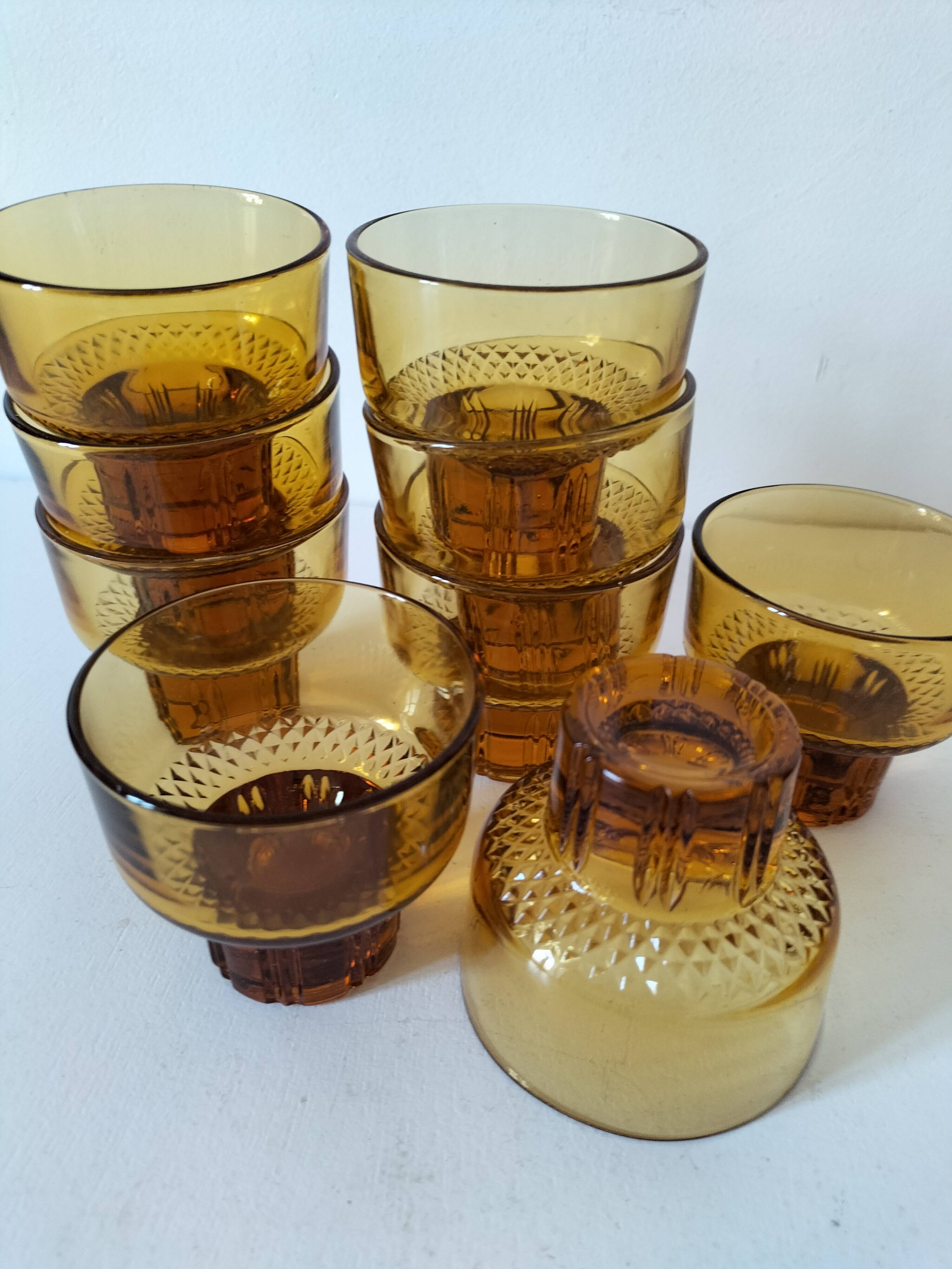 Vintage amber pressed glass glasses