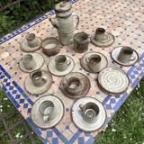 Vintage coffee and tea set in glazed stoneware from Puis potters - 15 pieces