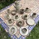 Vintage coffee and tea set in glazed stoneware from Puis potters - 15 pieces