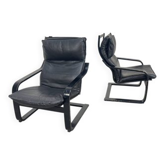 Pair of Ikea leather armchairs from the 1980s.