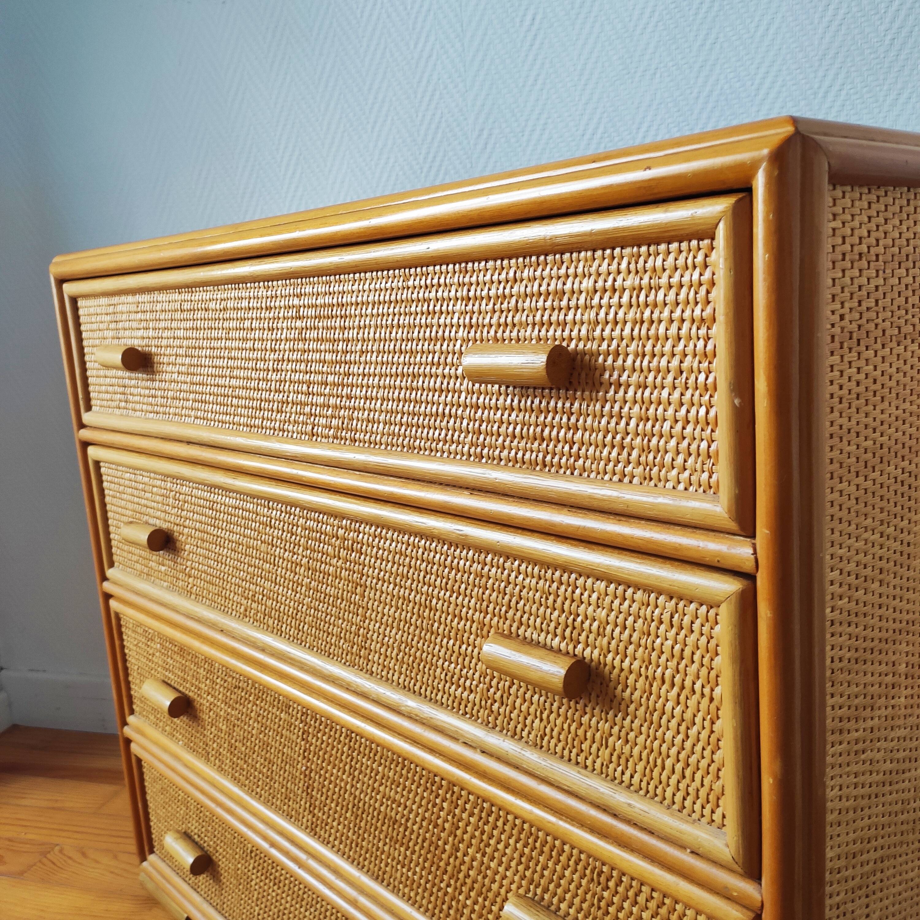 Vintage chest of drawers in light rattan