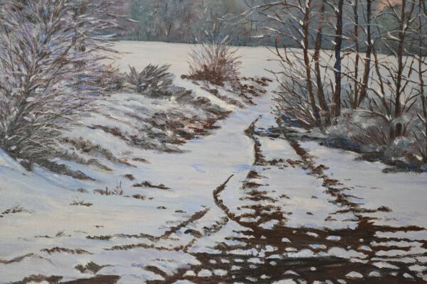 Rateau '' Paysage enneigé '' peinture HST encadrée