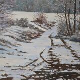 Rateau " Paysage enneigé " peinture HST encadrée