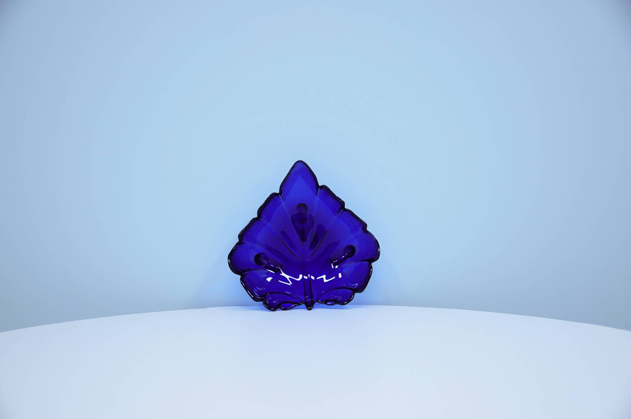 vintage blue glass bowl leaf shape