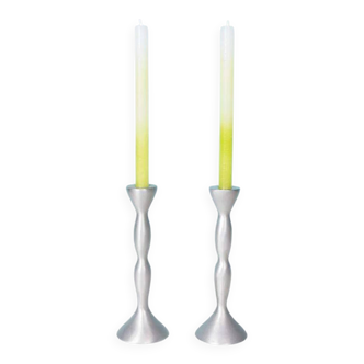 Set of space age candlesticks from the 70s/80s, organic aluminium.