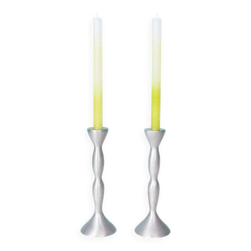 Set of space age candlesticks from the 70s/80s, organic aluminium.