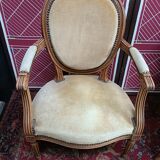 Pair of armchairs medallion Louis XV style, yellow velvet