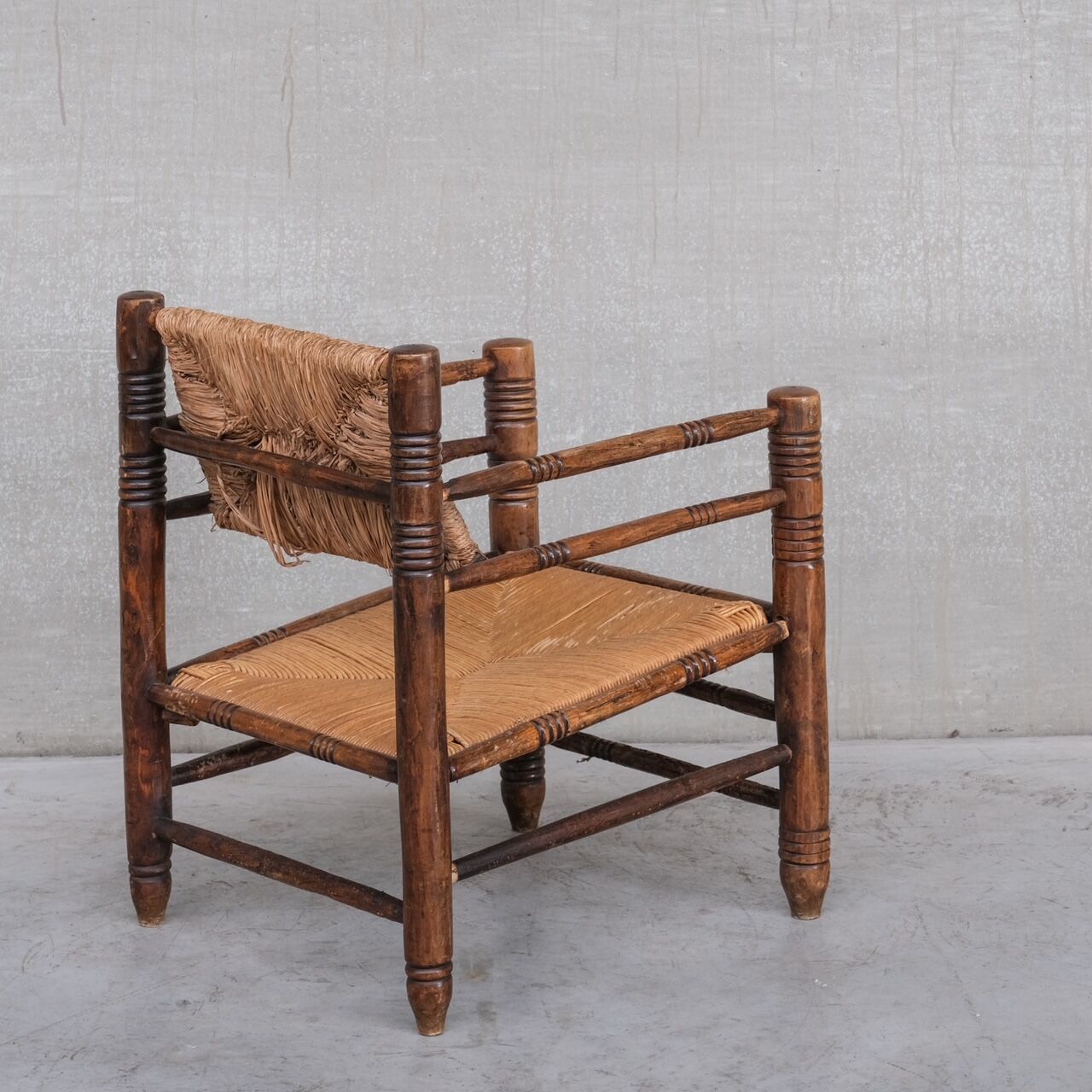 Mid-century rush oak french armchair