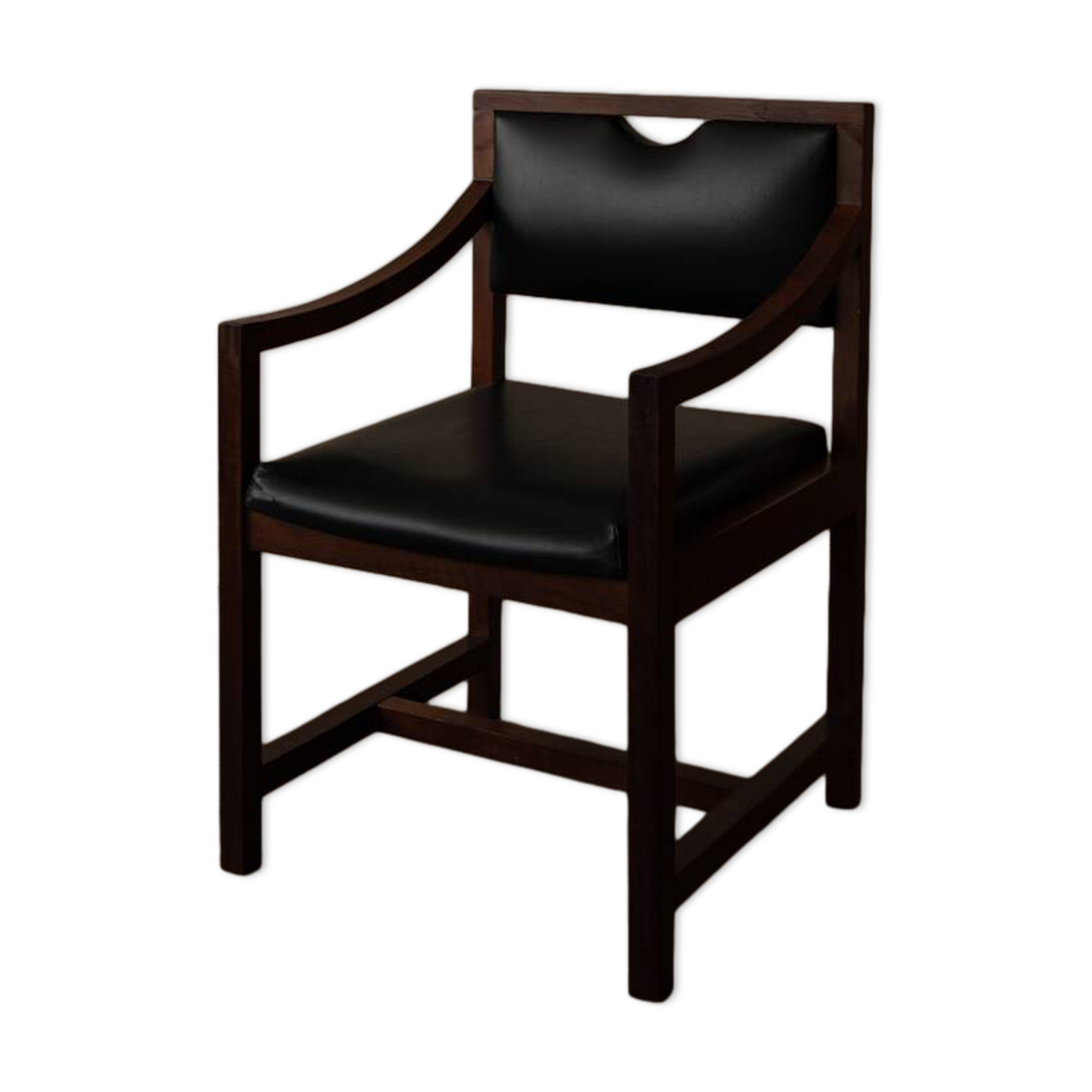 Vintage wooden armchair in black leatherette, Scandinavian style