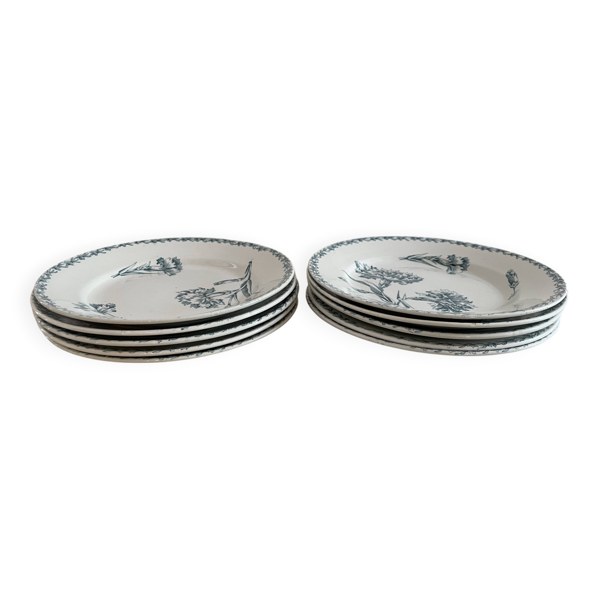 Set of 10 Lunéville ironstone soup plates, Oeillet model
