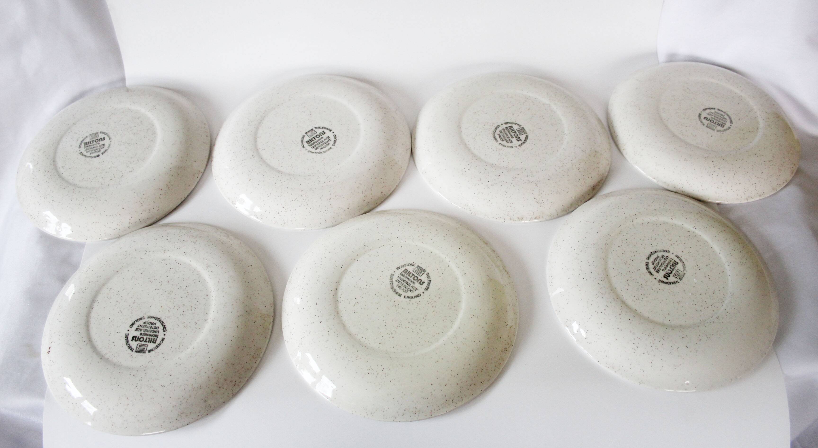 7 vintage ceramic plates, Biltons Staffordshire Ironstone 1970 England