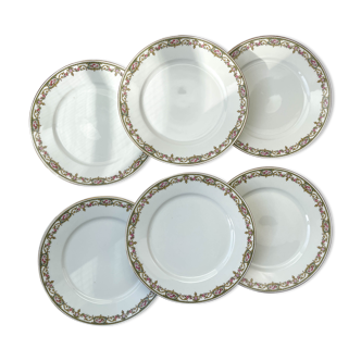 6 flat porcelain plates Limoges b&c floral pattern