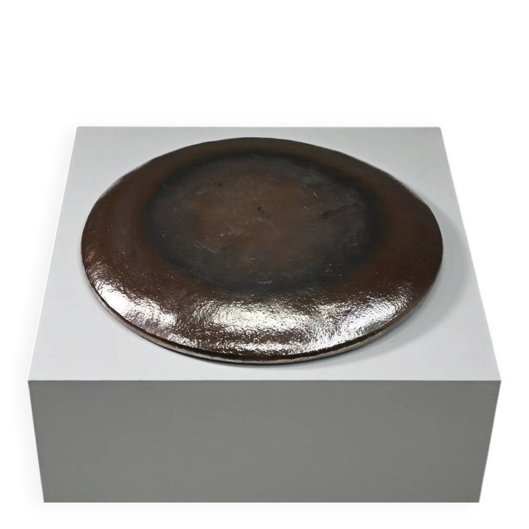 Large handmade metallic glazed ceramic bowl, circa 1980s–1990s.