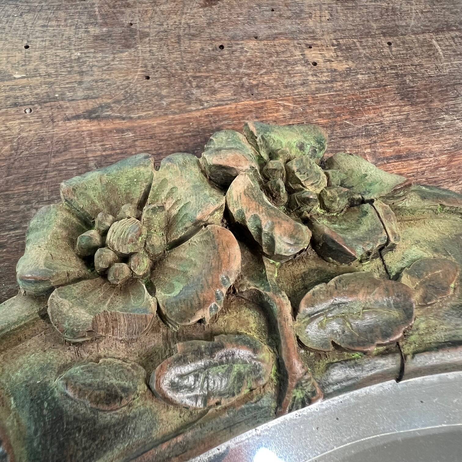 Wooden “hand-held” mirror with MB initials