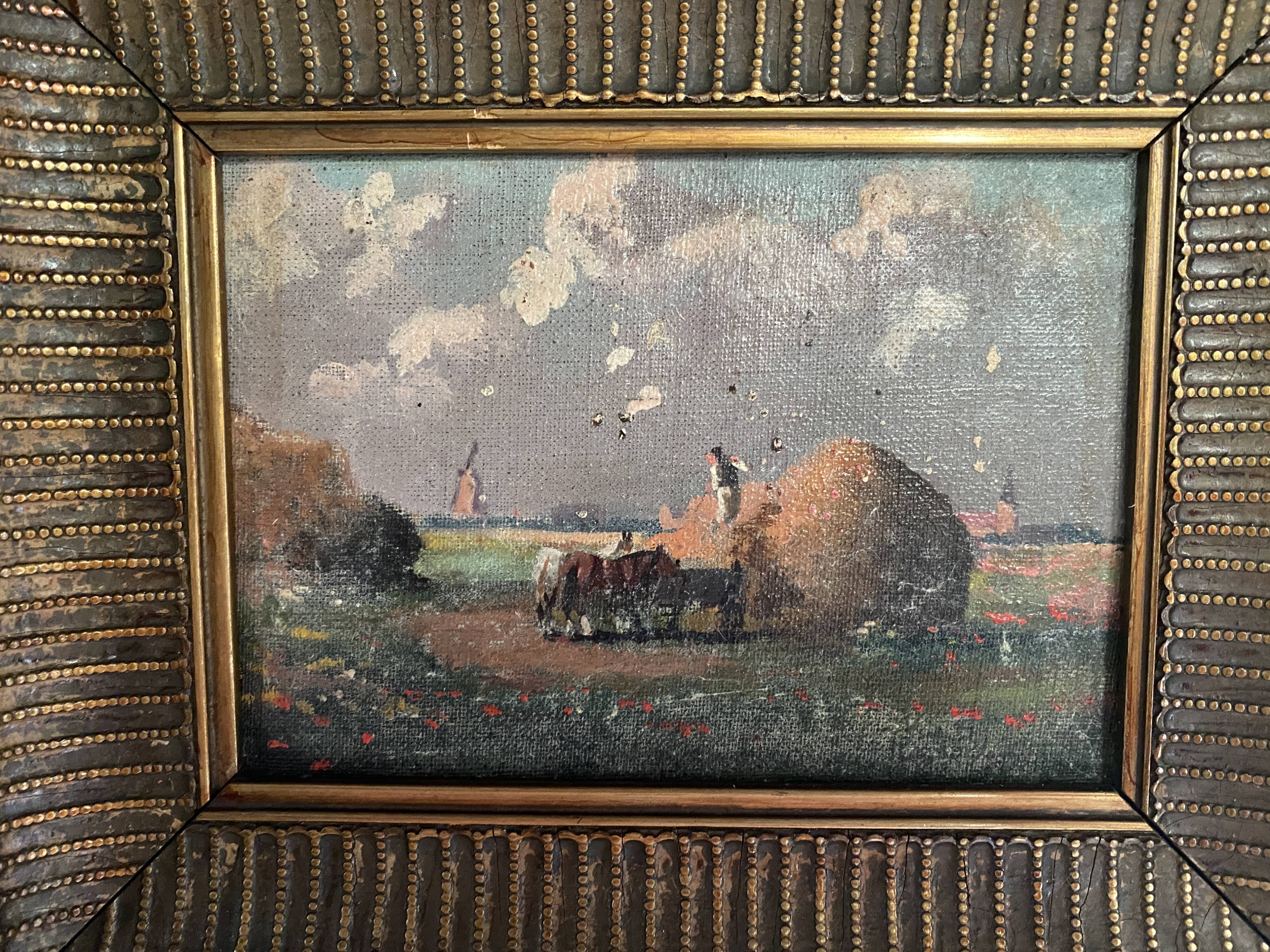 Oil on canvas "work of the fields" late nineteenth early twentieth