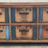 Ancien meuble d'atelier six tiroirs caisses