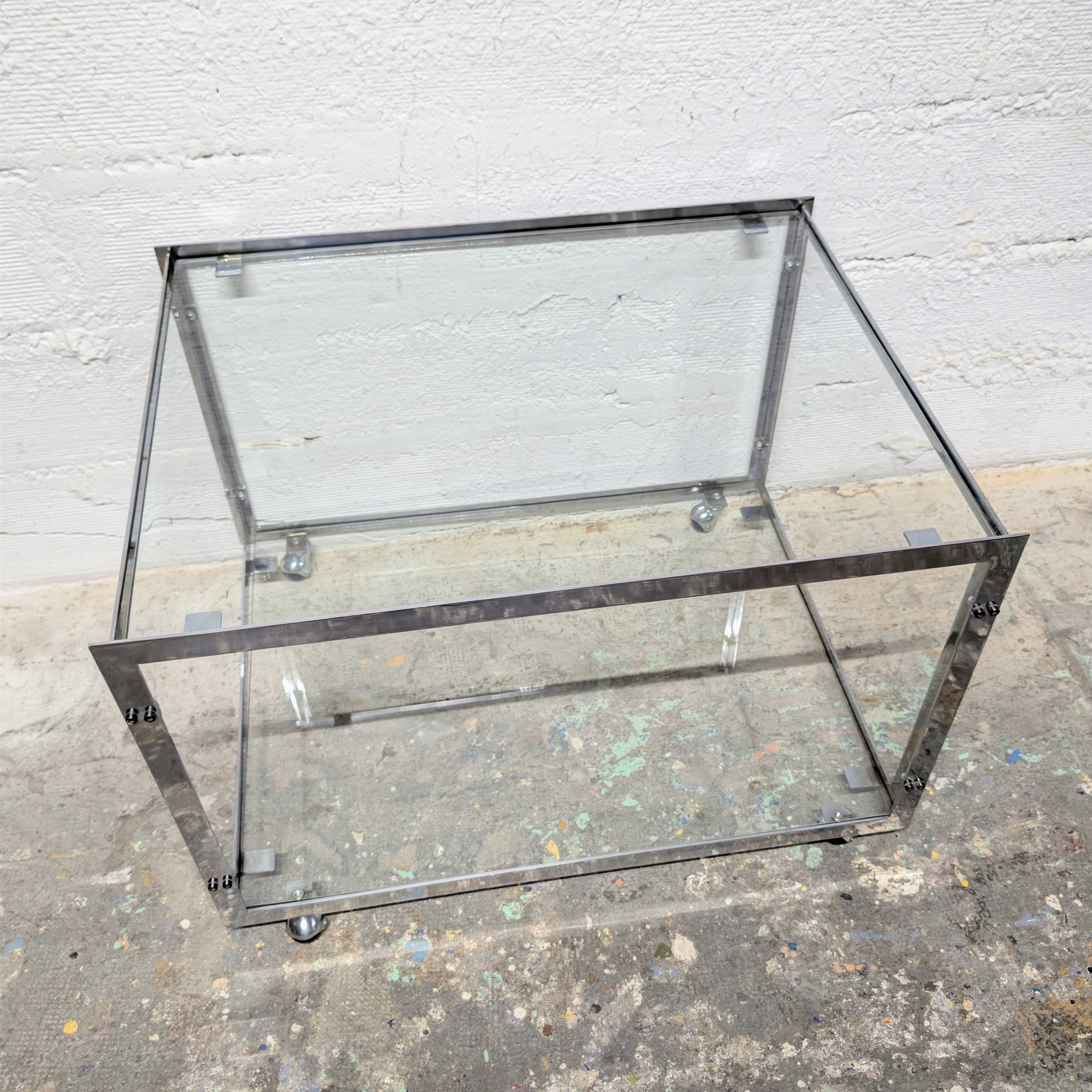 Table basse vintage chrome & verre Années 70