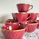 Set of 10 old red and gold ceramic coffee tea cups
