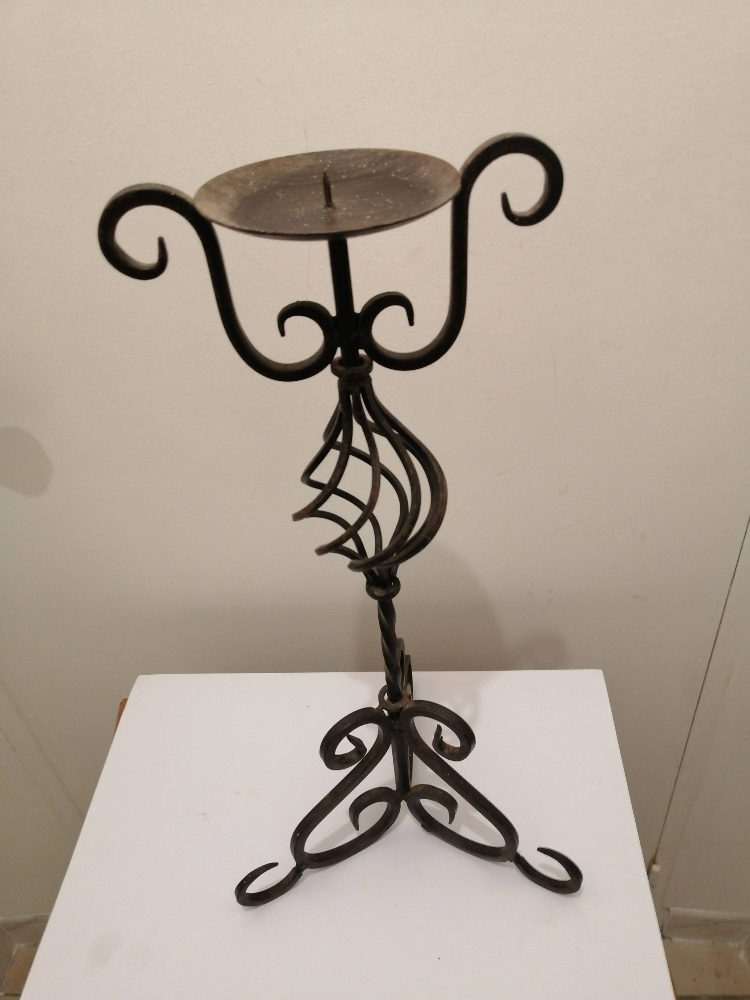 Wrought iron candlestick + candle