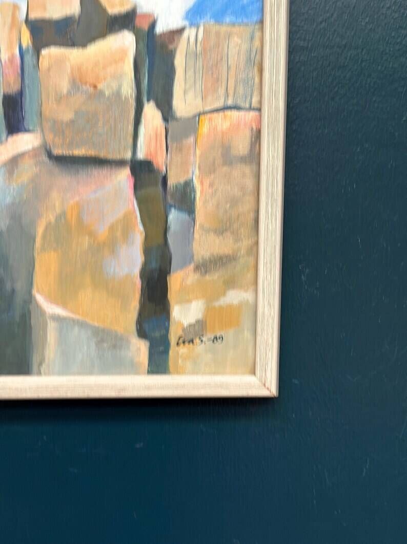 Original Swedish Oil on Canvas – "Landscape" by Eva S. – Signed – Vintage & Framed – 52 × 34 cm (20.5" × 13.4")