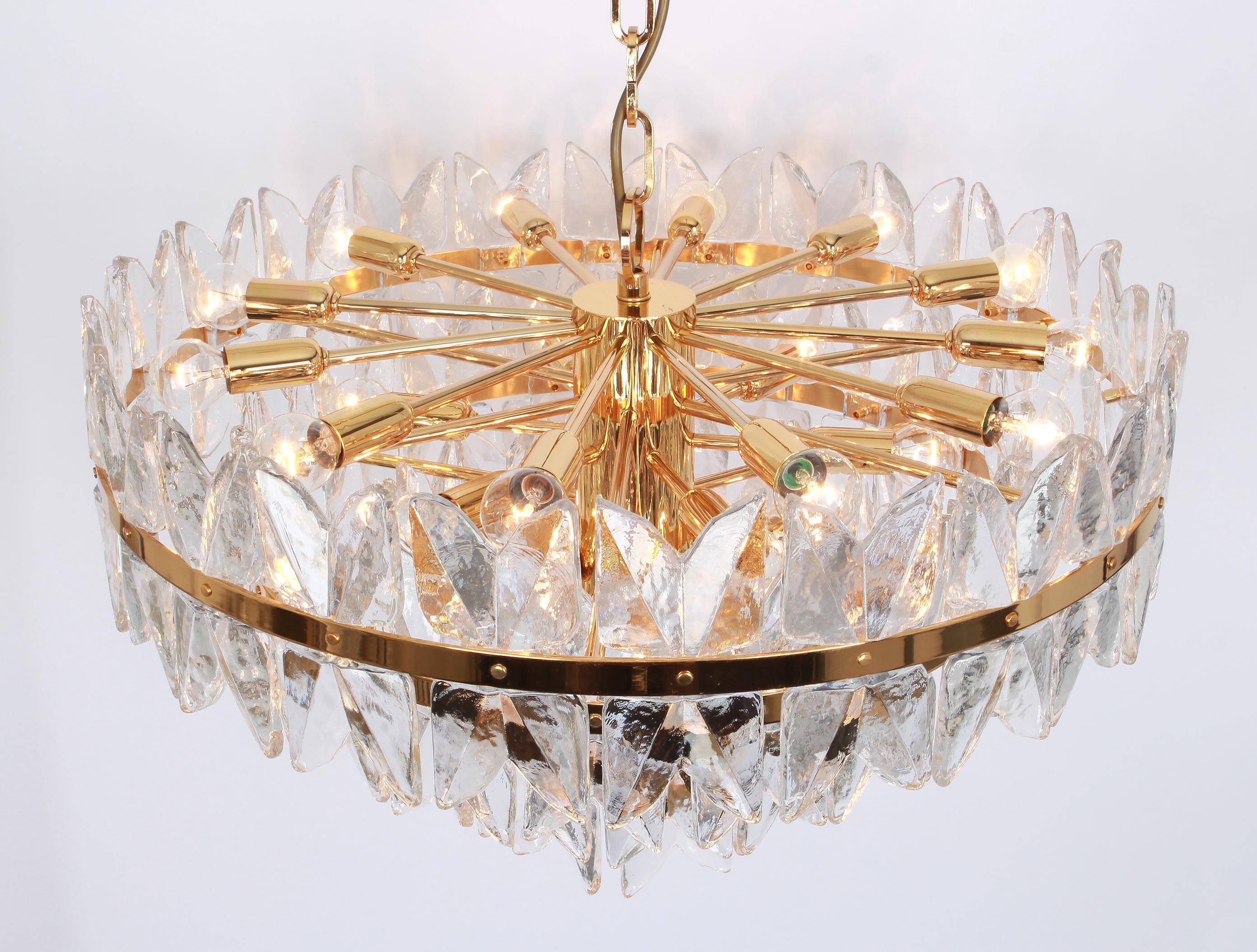Chandelier Kalmar 'Corina', gilded brass and glass, Austria, 1970.