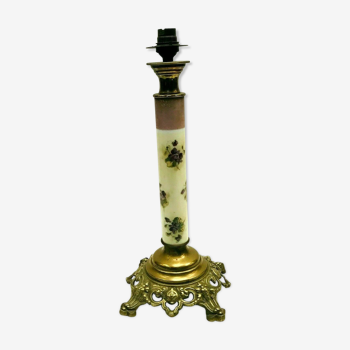 Pied de lampe en bronze et porcelaine XX siècle