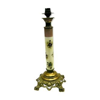 Pied de lampe en bronze et porcelaine XX siècle