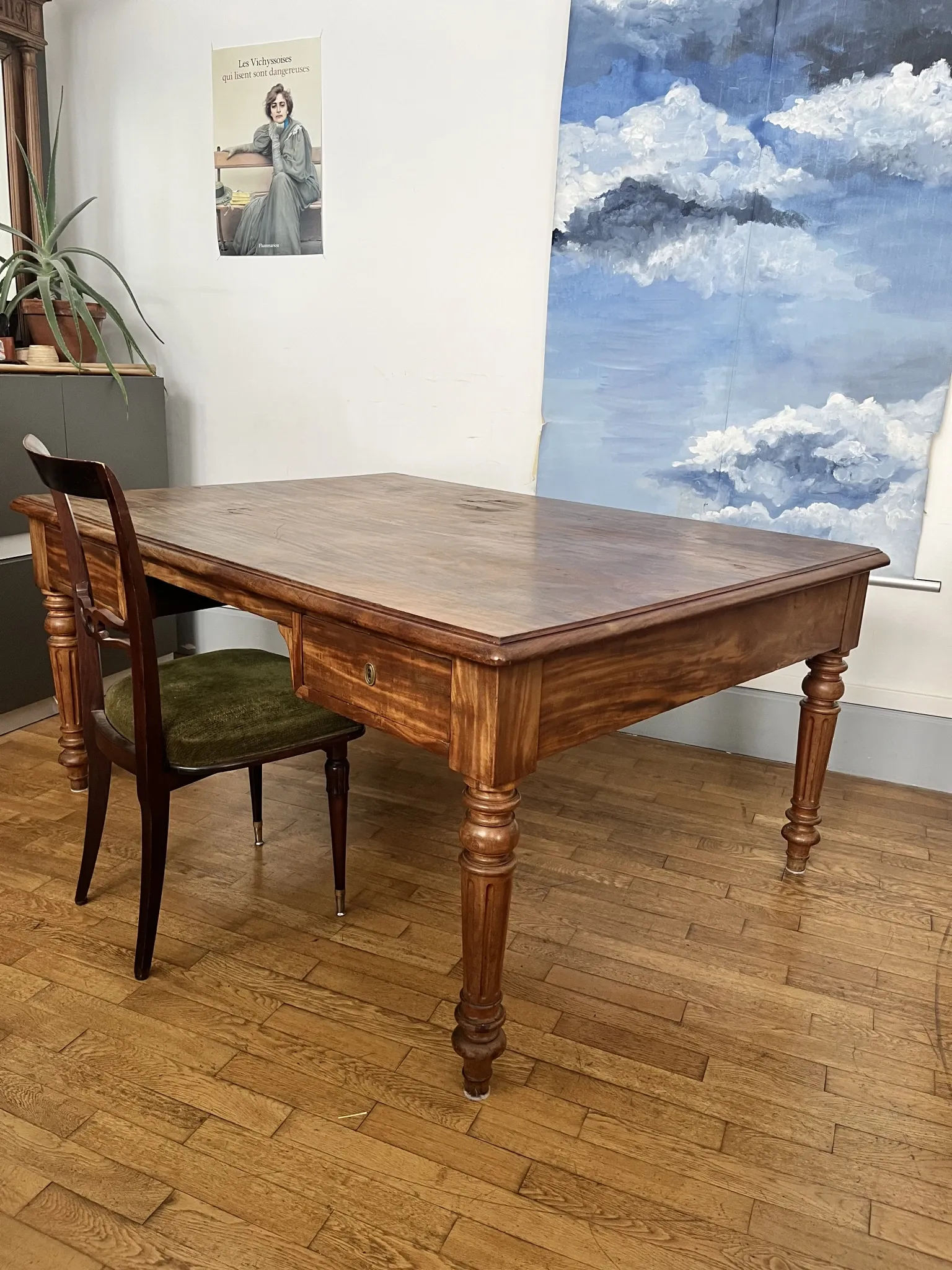 Large antique desk made of solid wood
