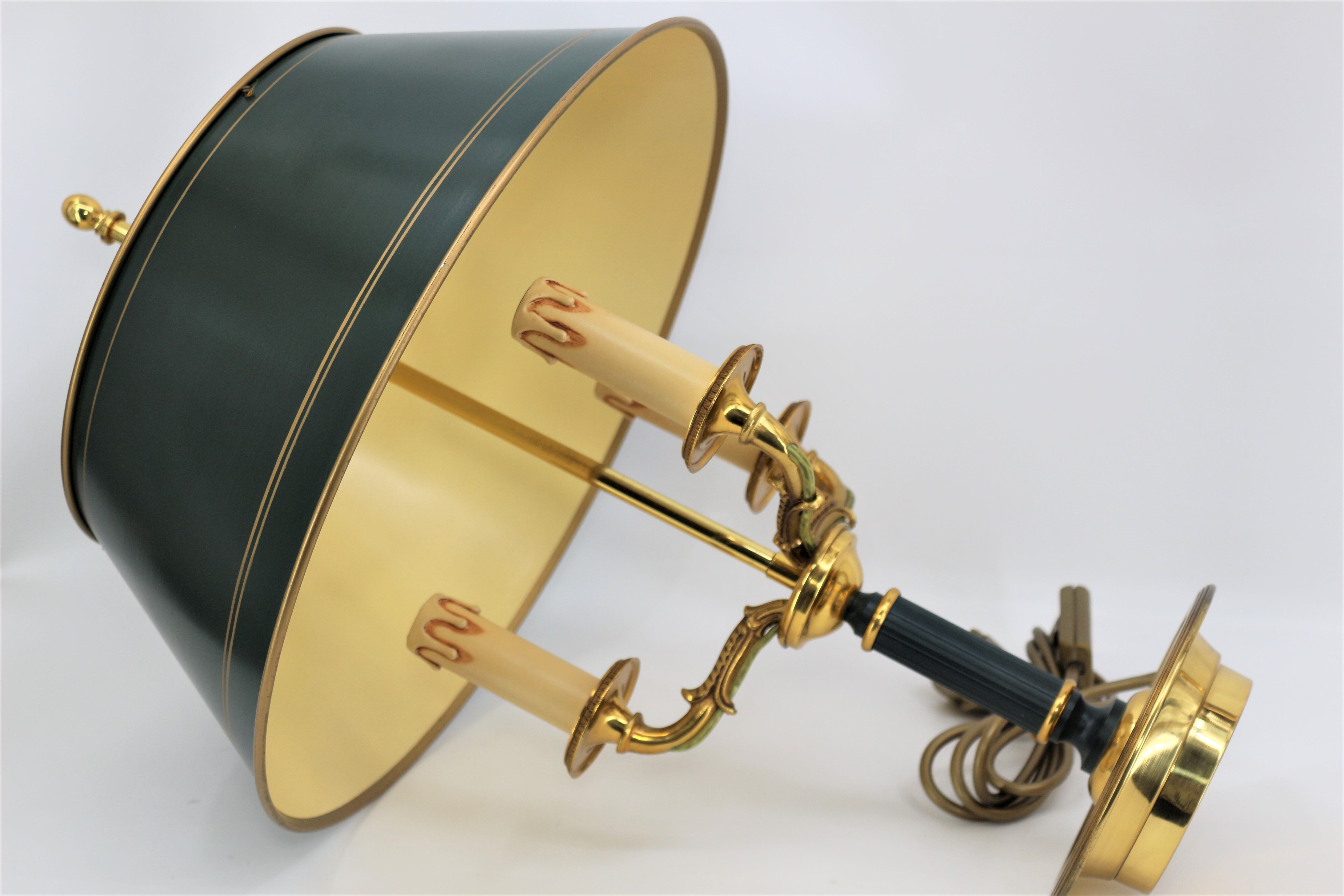 Empire style bronze hot water bottle lamp three lights and lacquered lampshade Lucien Gau