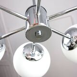 Space Age Italian Sputnik Chrome and Opaline Chandelier, 1970s