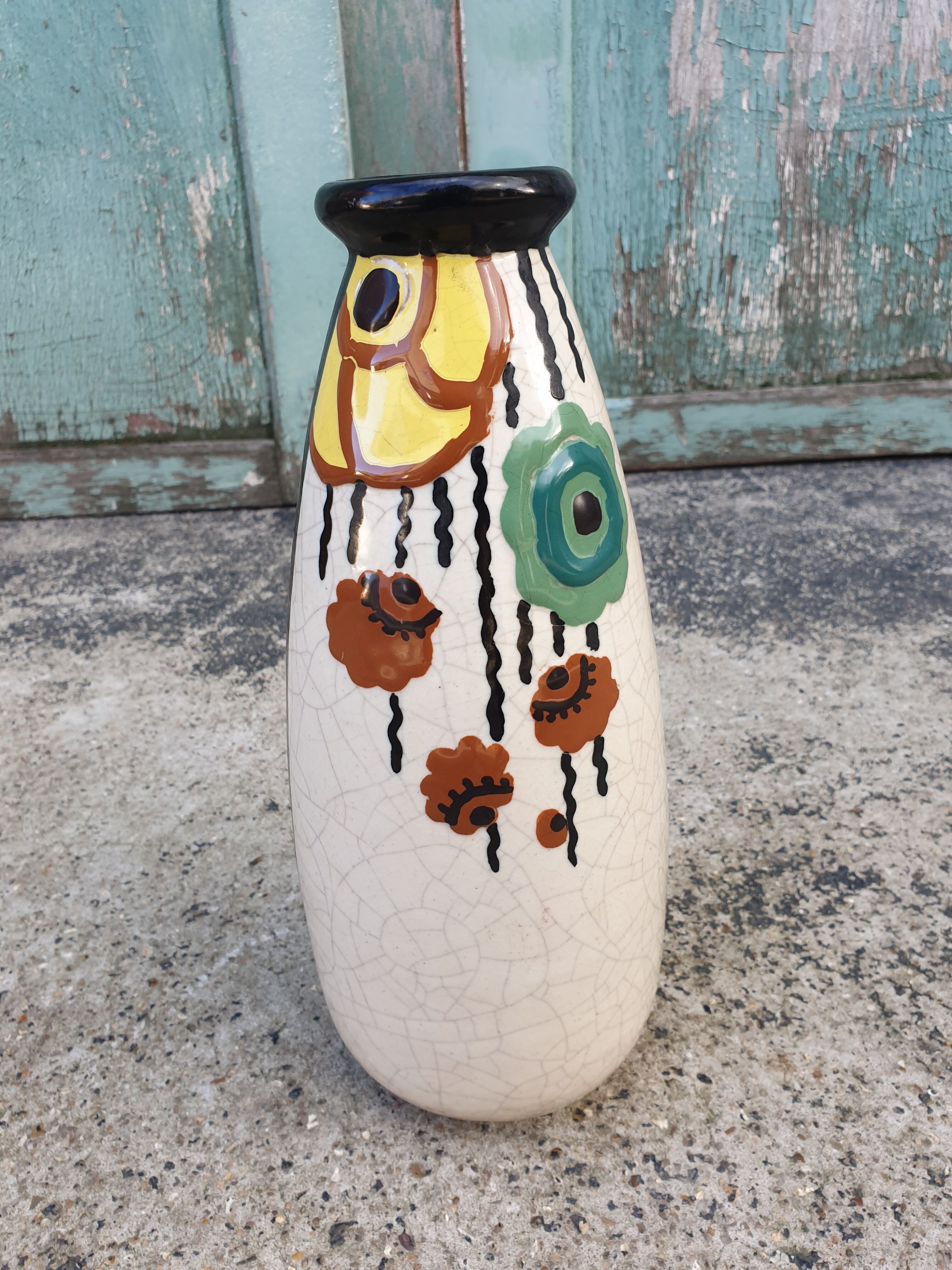 Art Deco cracked ceramic vase
