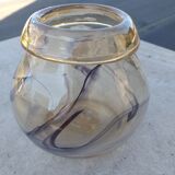 Smoked glass paste vase with 70s Vintage purple inclusions Maure-Vieil - Bob le Bleis