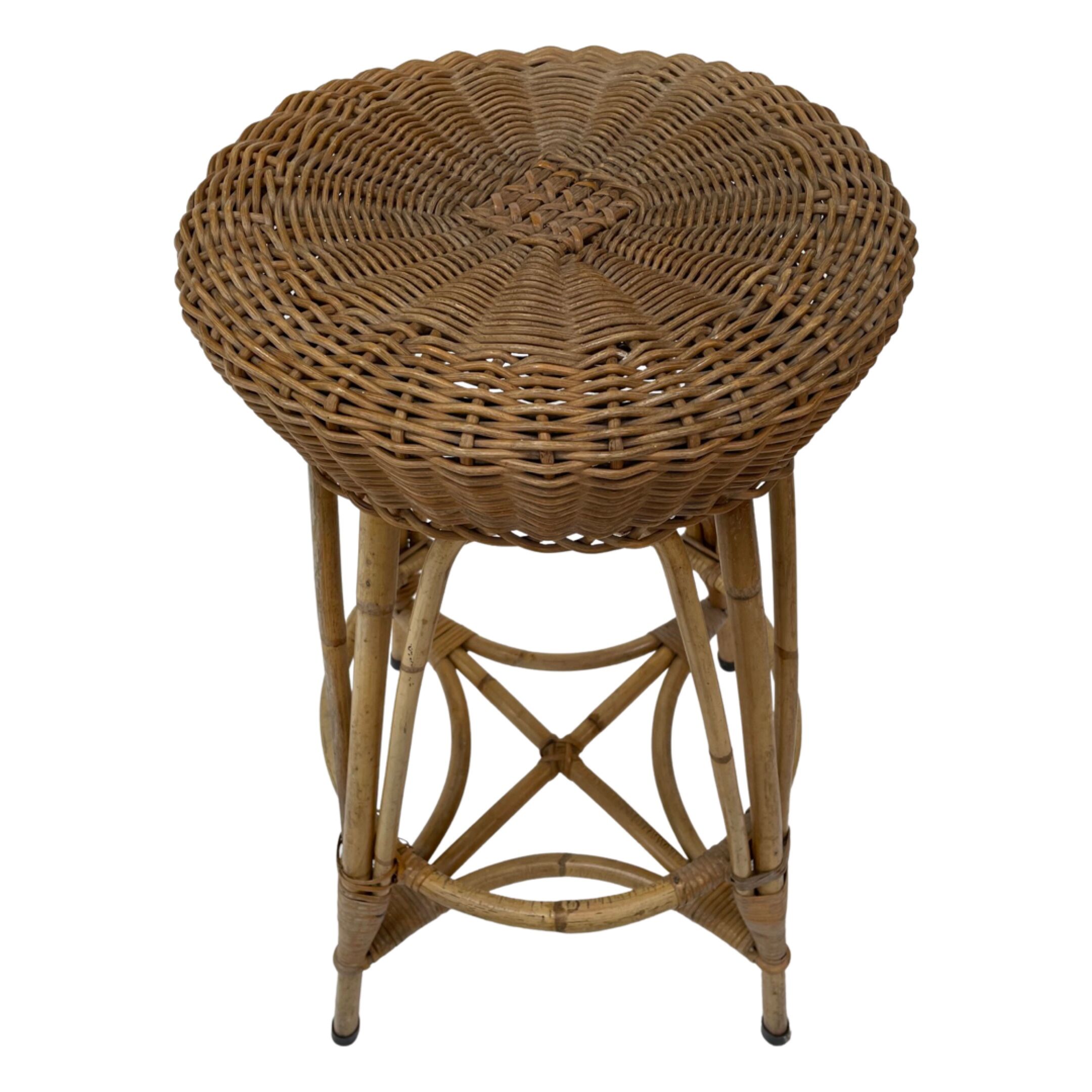 Tabouret vintage en rotin des années 60