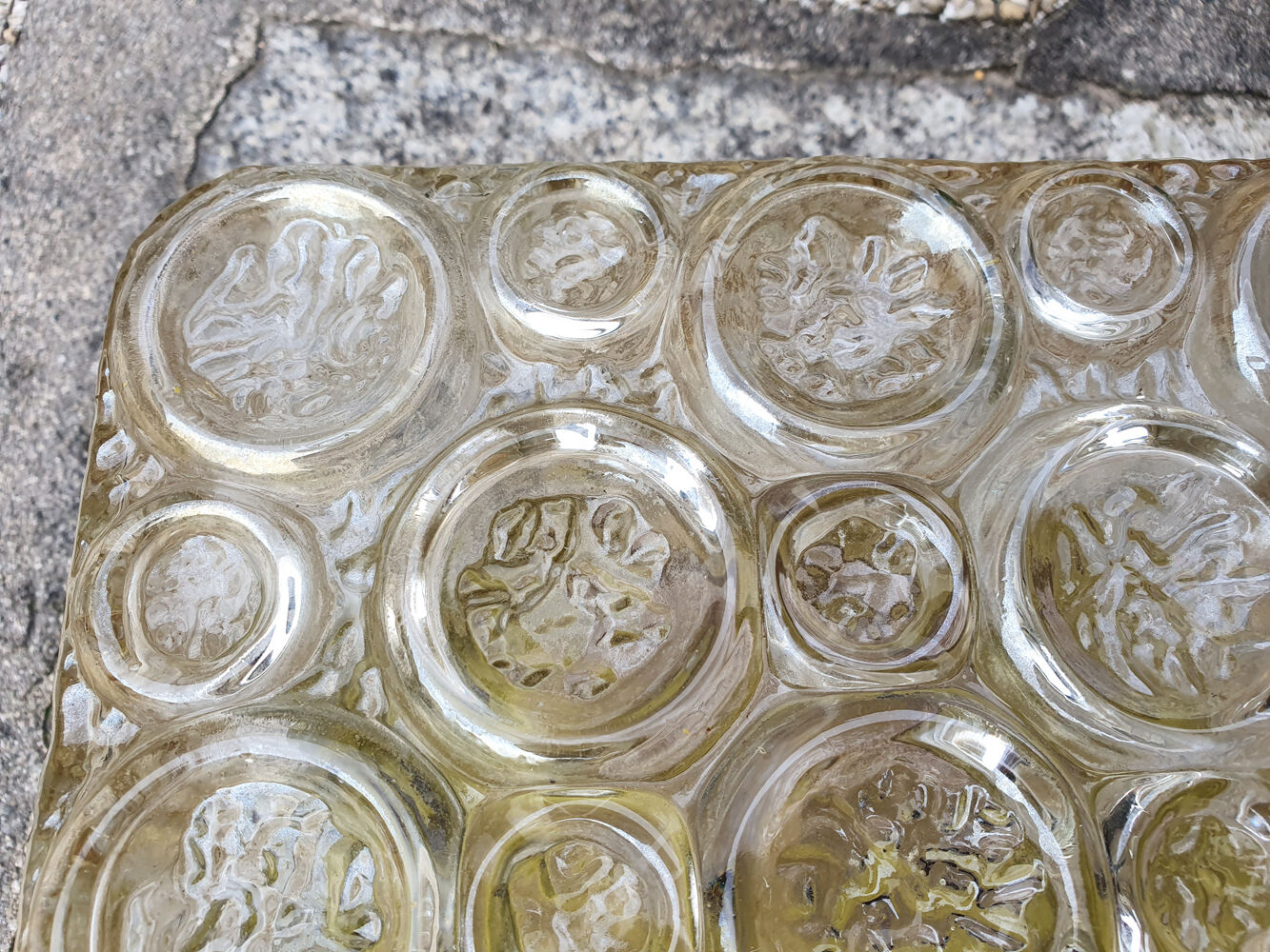 Ceiling lamp circle, amber, vintage, 70s